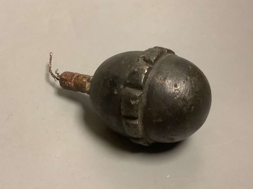 An inert German WWI egg grenade. Please note - only available to UK buyers. Collection only - postage not available.